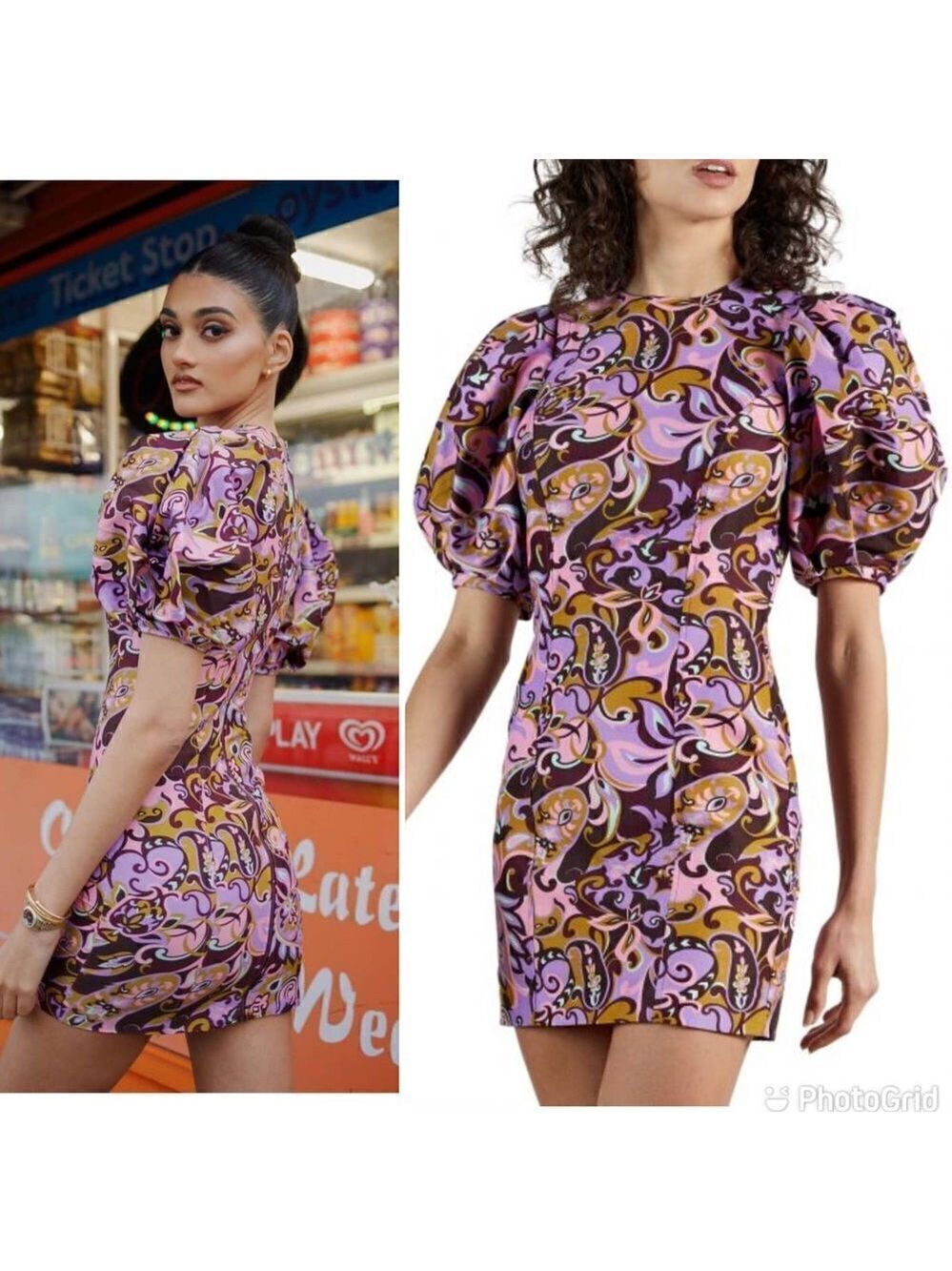 NEW Ted Baker Flickl Puff Sleeve Mini Dress Mod Size 2